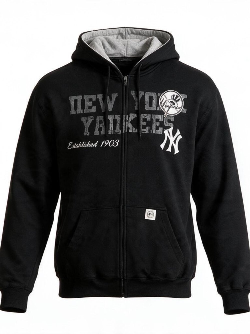 NY Yankees Full Zip Hoodie Black Eagle Patch Mens Large